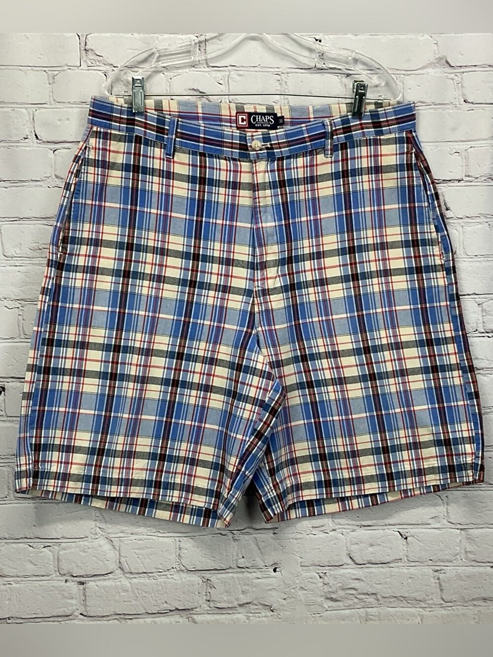 Chaps Plaid Shorts Men's Size 36 Patriotic Festival Vacation Sporty Casual Golf
